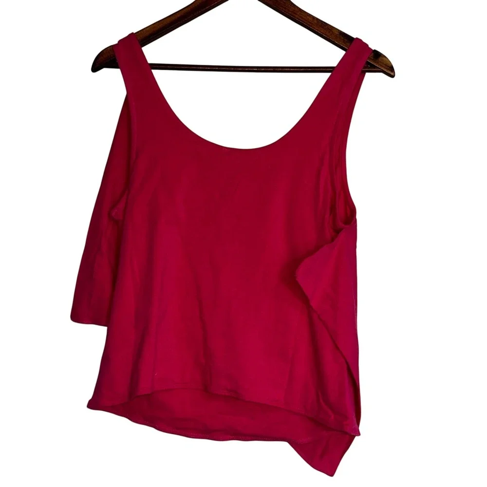 Free People Bow Tank Top Womens M Pink Sleeveless Stretch Knot Front Babydoll‎